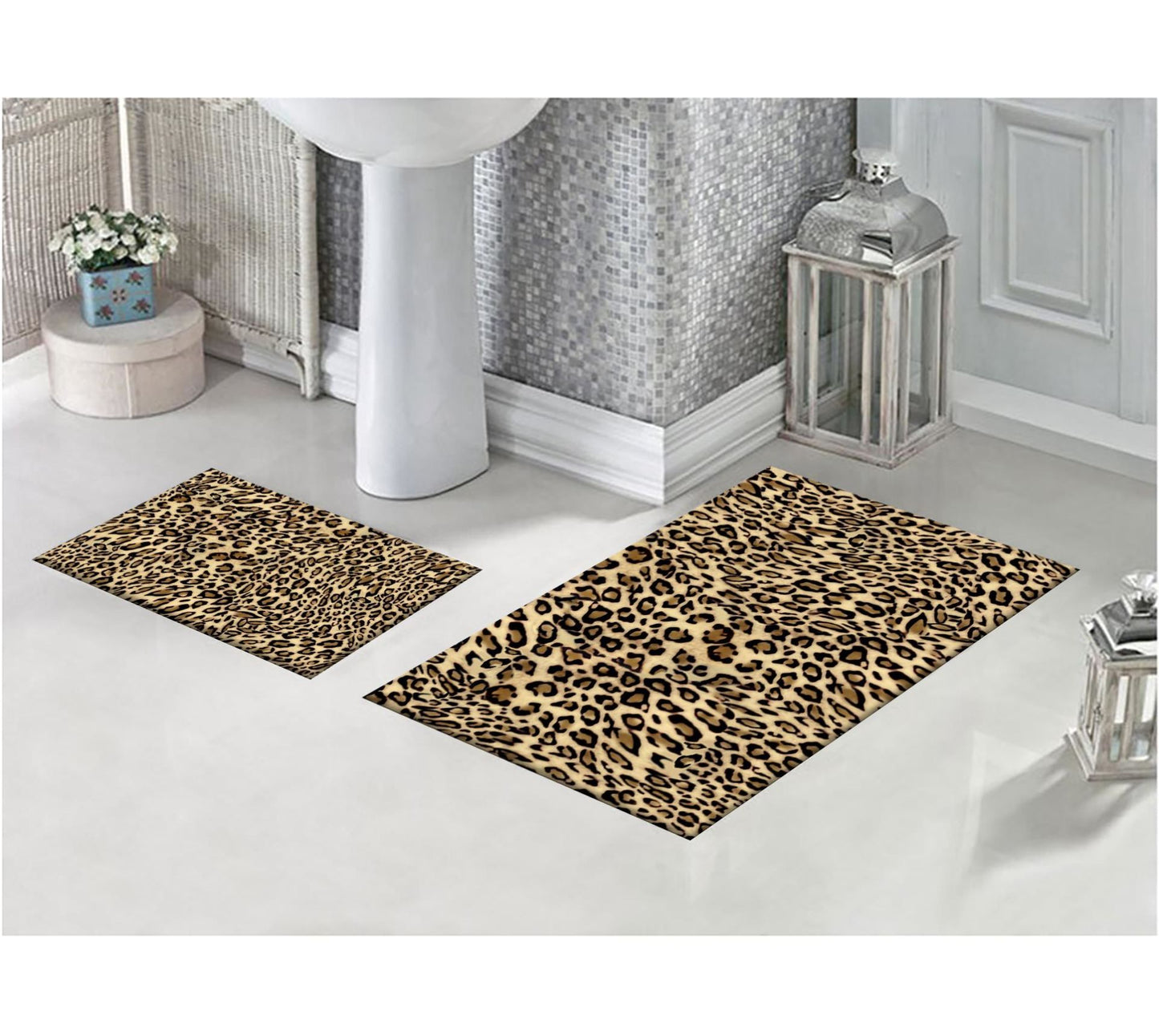 Leopar Desenli 3D Dijital Baskılı Banyo Paspası