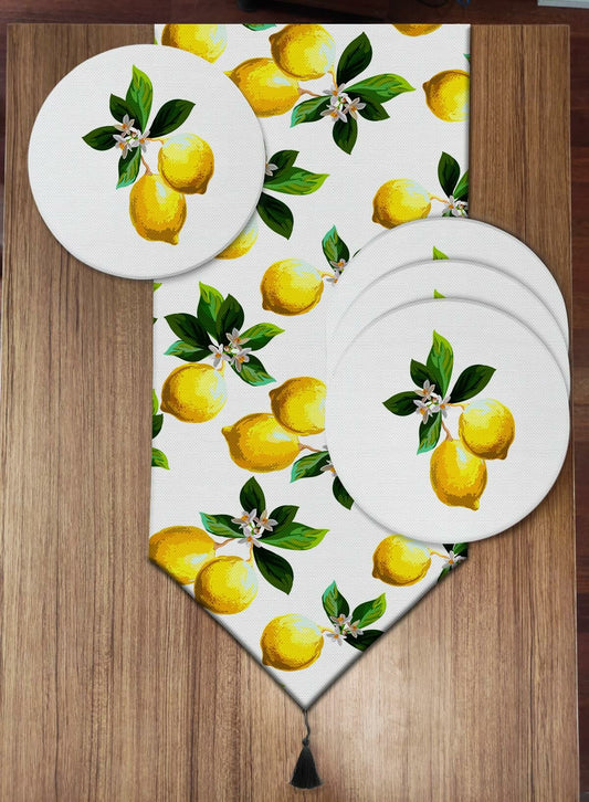 Pusula Home Limon Desenli 6'lı Supla ve Runner Set