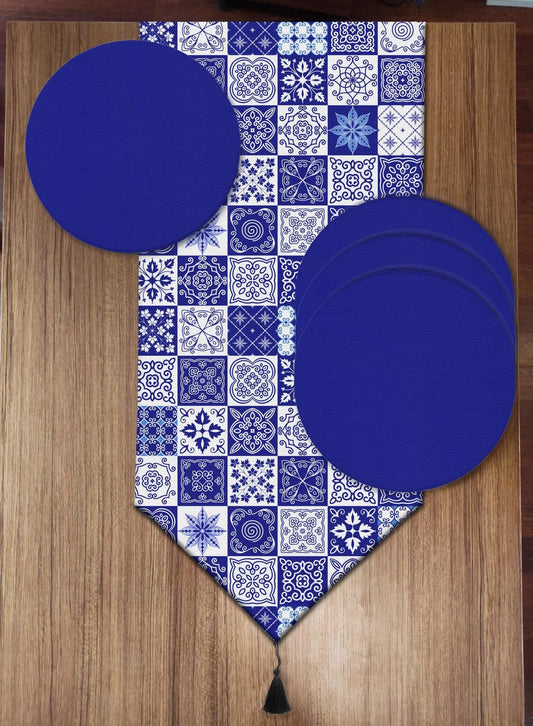 Pusula Home Mavi Çini Desen 6'lı Supla ve Runner Set