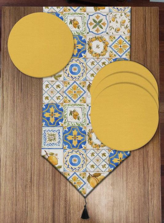 Pusula Home Meyveli Çini Desen 6'lı Supla ve Runner Set