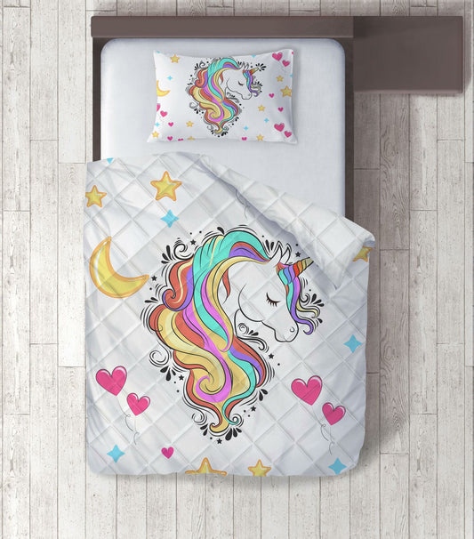 Unicorn Desenli Dijital Baskılı Tek Kişilik Yorgan Set